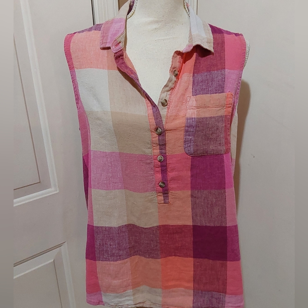 🌺 Like New Time and Tru Plaid Linen Shirt